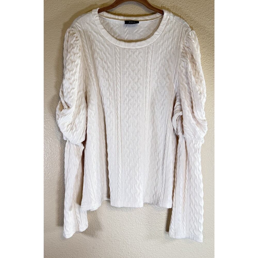VICI Size XL Ivory Cable Knit Puff Sleeve Sweater